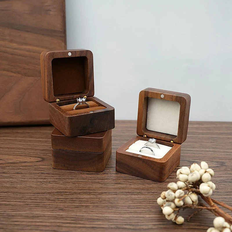 Wood Ring Box Wedding Jewelry Finger Ring Storage Organizer Gift Box Marriage Proposal Ring Holder Rings Earring Packaging Boxes