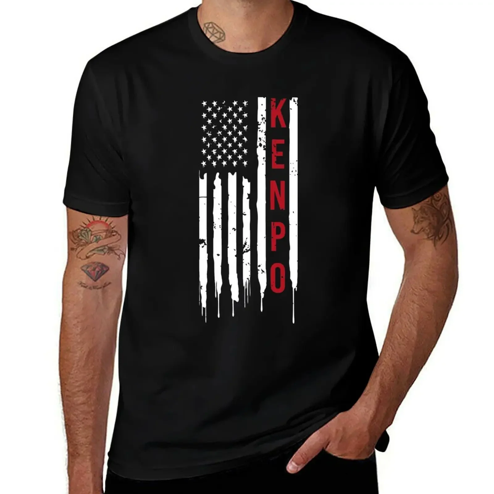 American Kenpo Flag T-Shirt rapper graphic tees plus size clothes funny costumes Short sleeve tee men