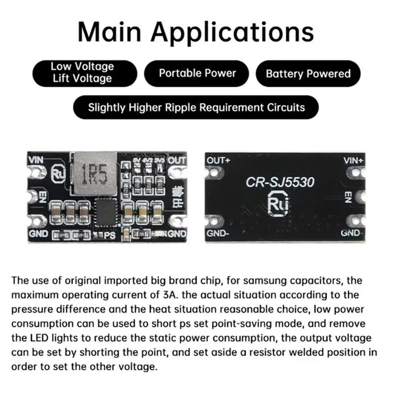 B03B-Adjustable Output 5Pcs DC-DC Buck Boost Module 1.8-5.5V Input To 3.3V 4.2V 5V 3A Low Ripple Constant Voltage Module