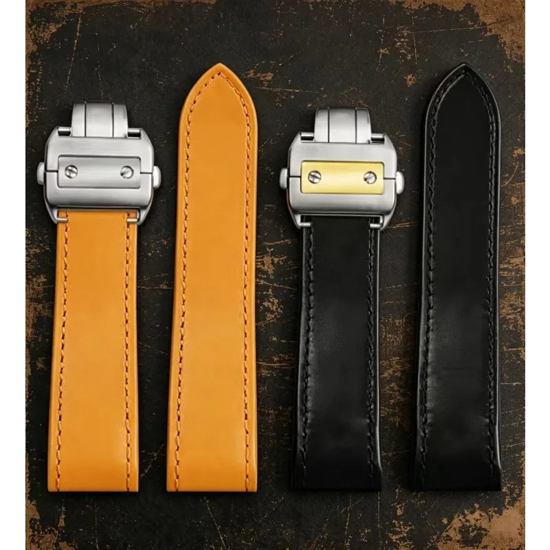 Genuine Lea/ther Watch Strap for Cartier Sandoz Men's Santos100 Santos Series Watchband 20mm 23mm Folding Buckle Cowhide Strap