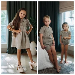 AS SS26 Heritage collection brown Checked smocking girls dress knitting boys sister brother family match clothes