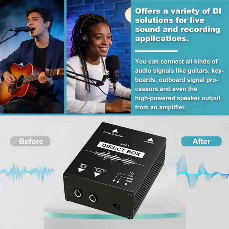 B76B Professional Passive DI Box Direct Injection Audio DI BOX with XLR TRS Interface for Guitar for Bass