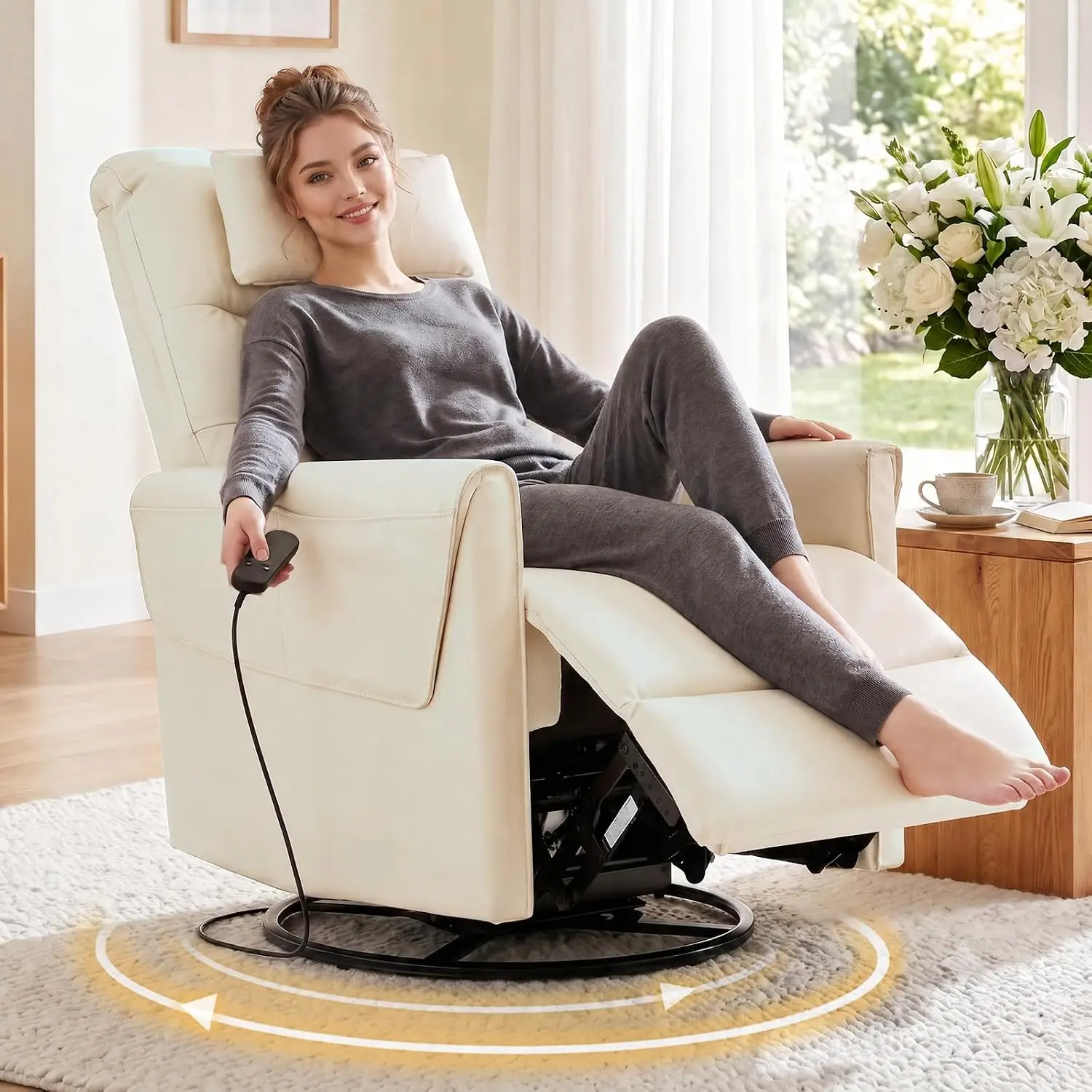 Genuine Leather Recliner Chair, Power Recliner Chair, Italian Water-Washing Process,Single Sofa for Living, Customized