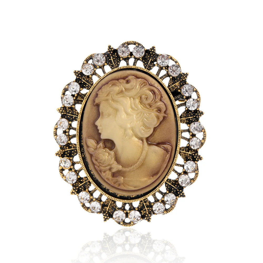 Elegant Classic Style Women Jewelry Vintage Victorian Cameo Portrait Brooch Beauty Head Pins Clothing Hat Accesories Gifts