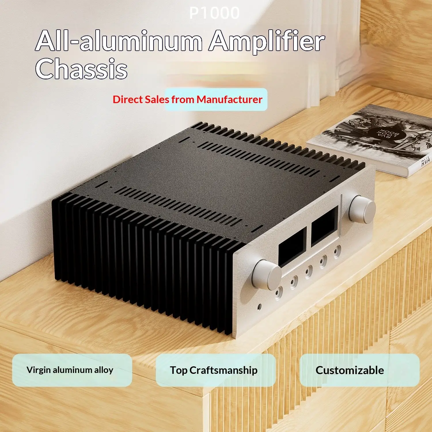 BRZHIFI P1000 Vollaluminium-Klasse-A-Kombinations-Leistungsverstärkergehäuse 4315cm Leistungsverstärker-Audiogehäuse
