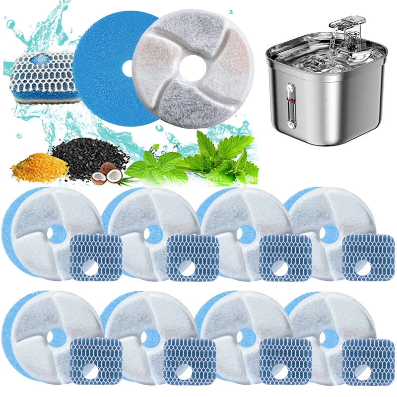 Filtro de carvão ativado de substituição, 12/4 peças, para fonte de água quadrada de aço inoxidável para gatos, filtros de purificação de água de resina