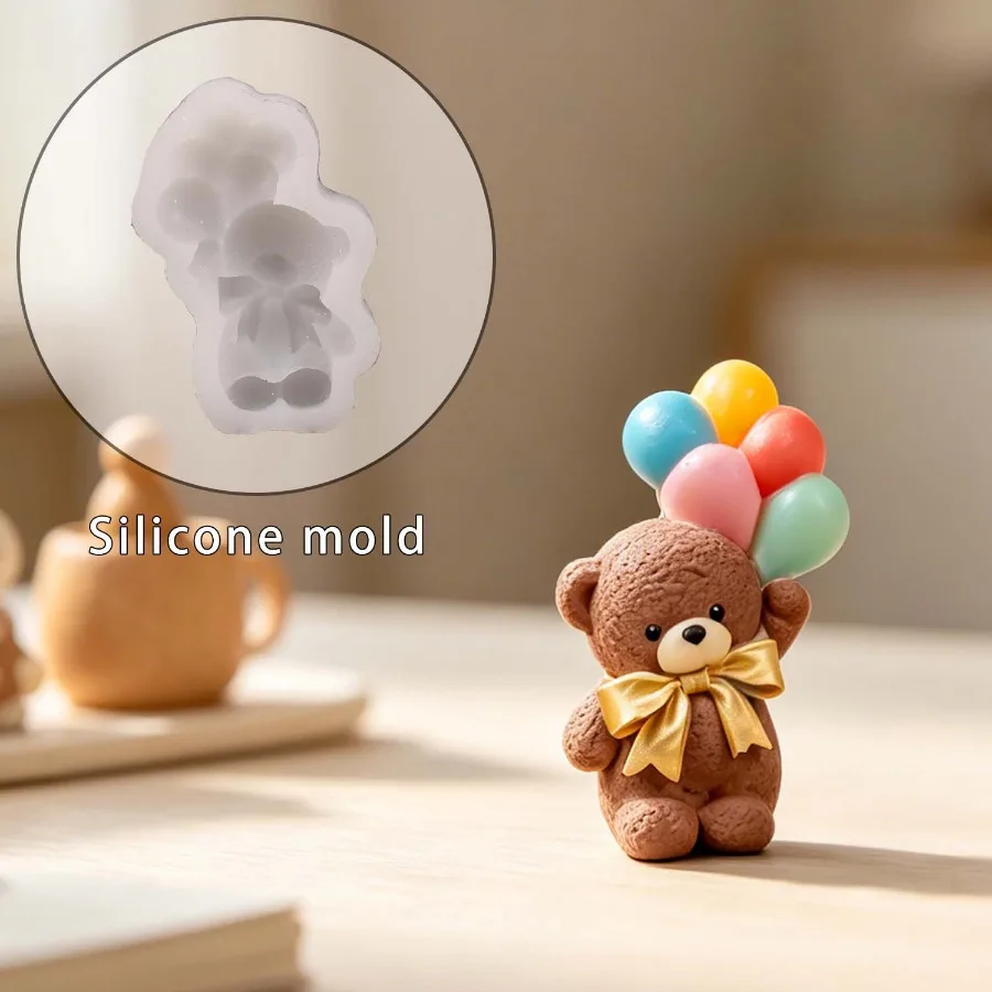 DIY Teddy Bear Handheld Balloon Silicone Candle Mold, Cute Bow Bear Crafts,clay, Gypsum Products, Cement, Soap Molds, Home Gifts