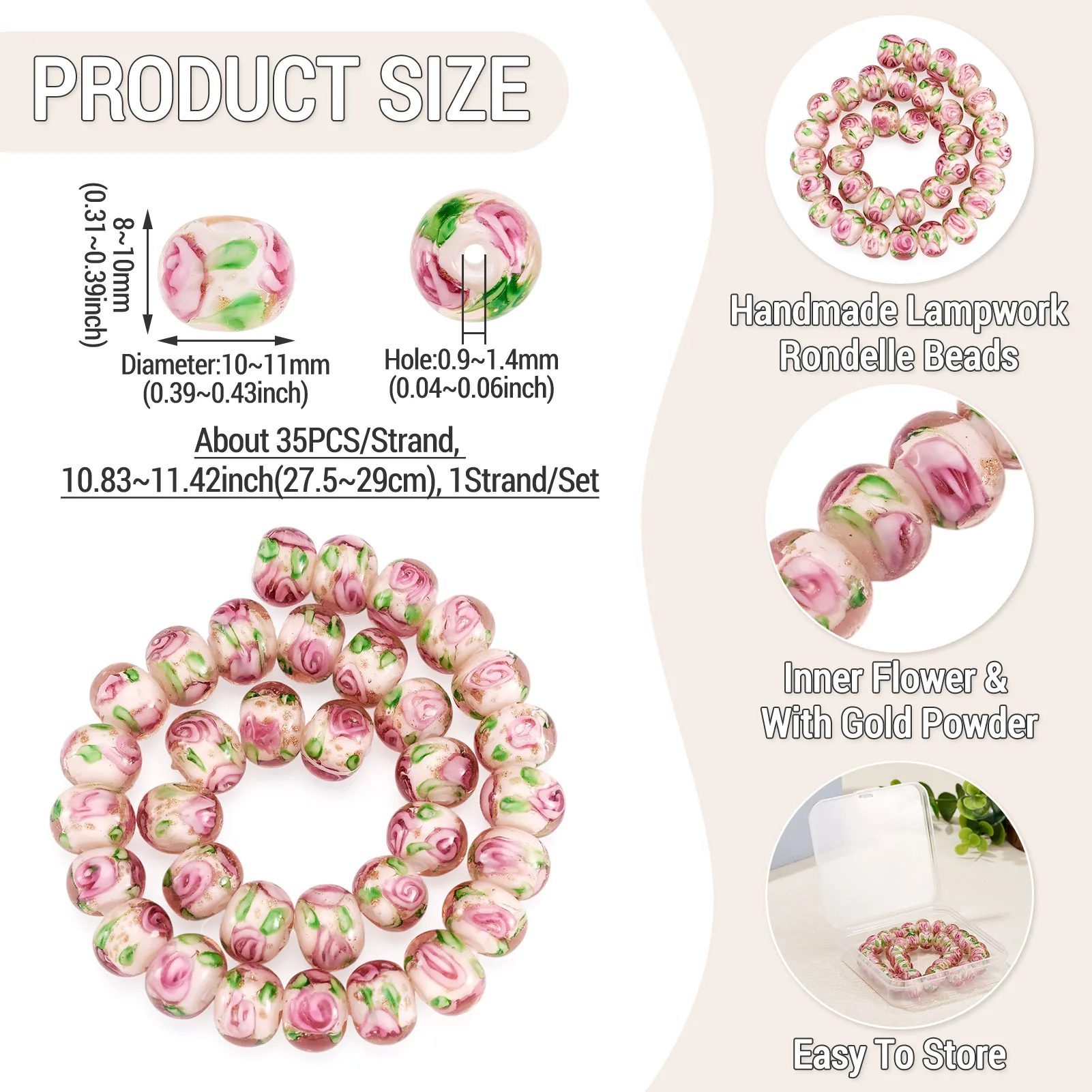 Handmade Lampwork Inner Flower Rondelle Beads Glass Beads for Jewelry Making DIY Bracelet Necklace Accessories