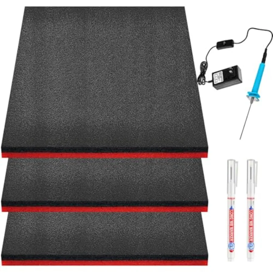 

3 комплекта поролоновых вкладышей для инструментальных ящиков, включая 3 резака для поролона, 2 маркера и регулируемый нескользящий органайзер для инструментального ящика/кабинета