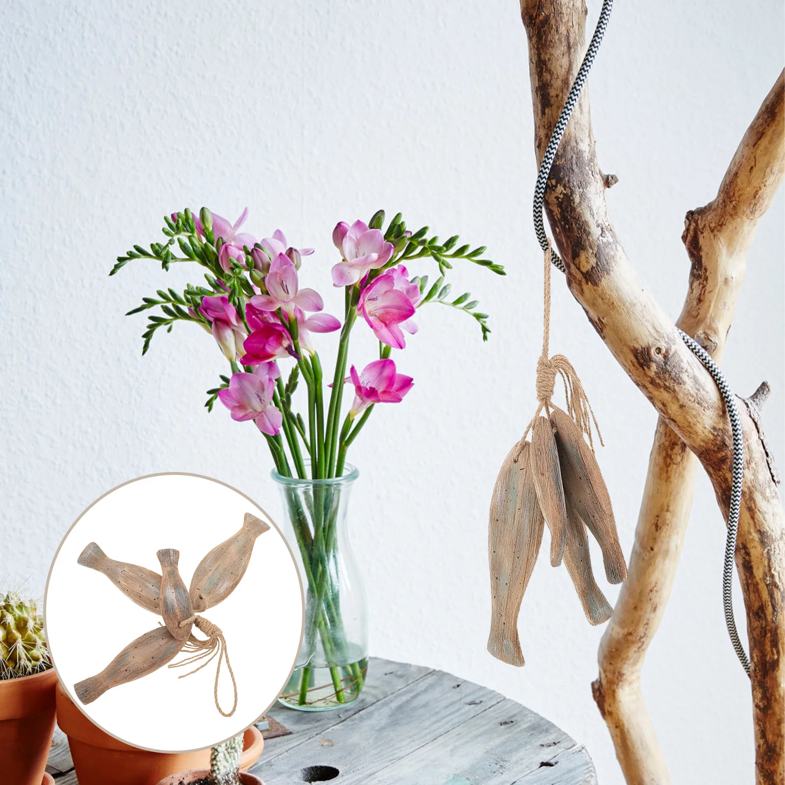 

4pcs Wooden Wall Decor Rustic Nautical Style Hand Carved Ornament For Lake Beach Home Hanging Decoration Fish Shaped Wood
