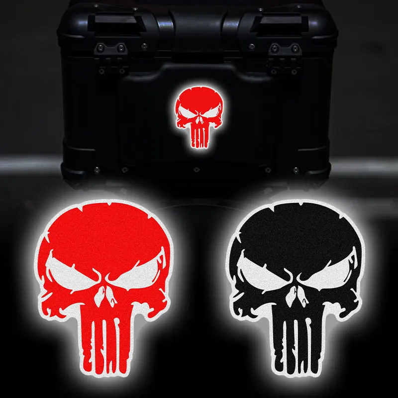 1PC Red and Black Skull Reflective Motorcycle Stickers Waterproof for Motorbike Fuel Tank Helmet Box Electric Scooter Decals