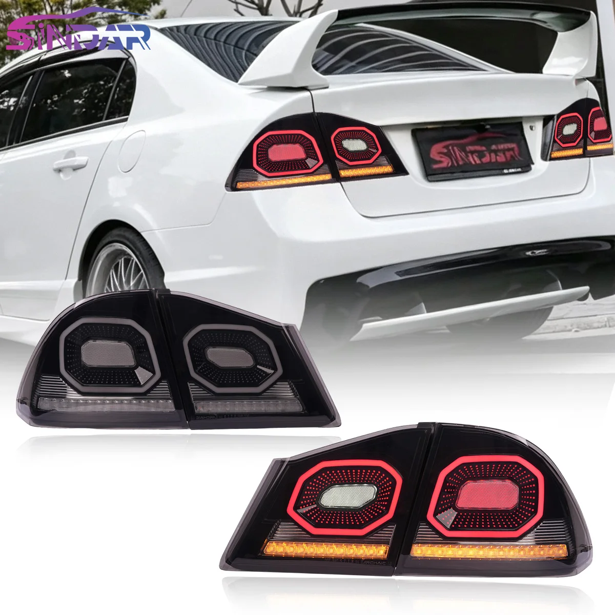 SINDAR LED Brake Taillight For Honda Civic FD2 2006-2011 Type R Black Lens 4PCS Set