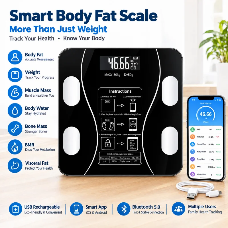 Rechargeable Smart Electronics Body Weighing & Fat Scale A Must-have Body Scale for Bathroom Home Gift for Weight Loss Exercises
