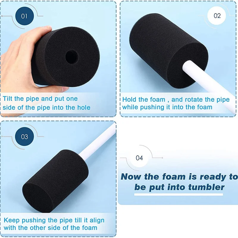A64K 4 Sizes 16 Pieces Cup Turner Foam Tumbler Inserts For 1/2 Inch PVC Pipe Tumbler Inserts For 10 Oz To 40Oz All Tumblers