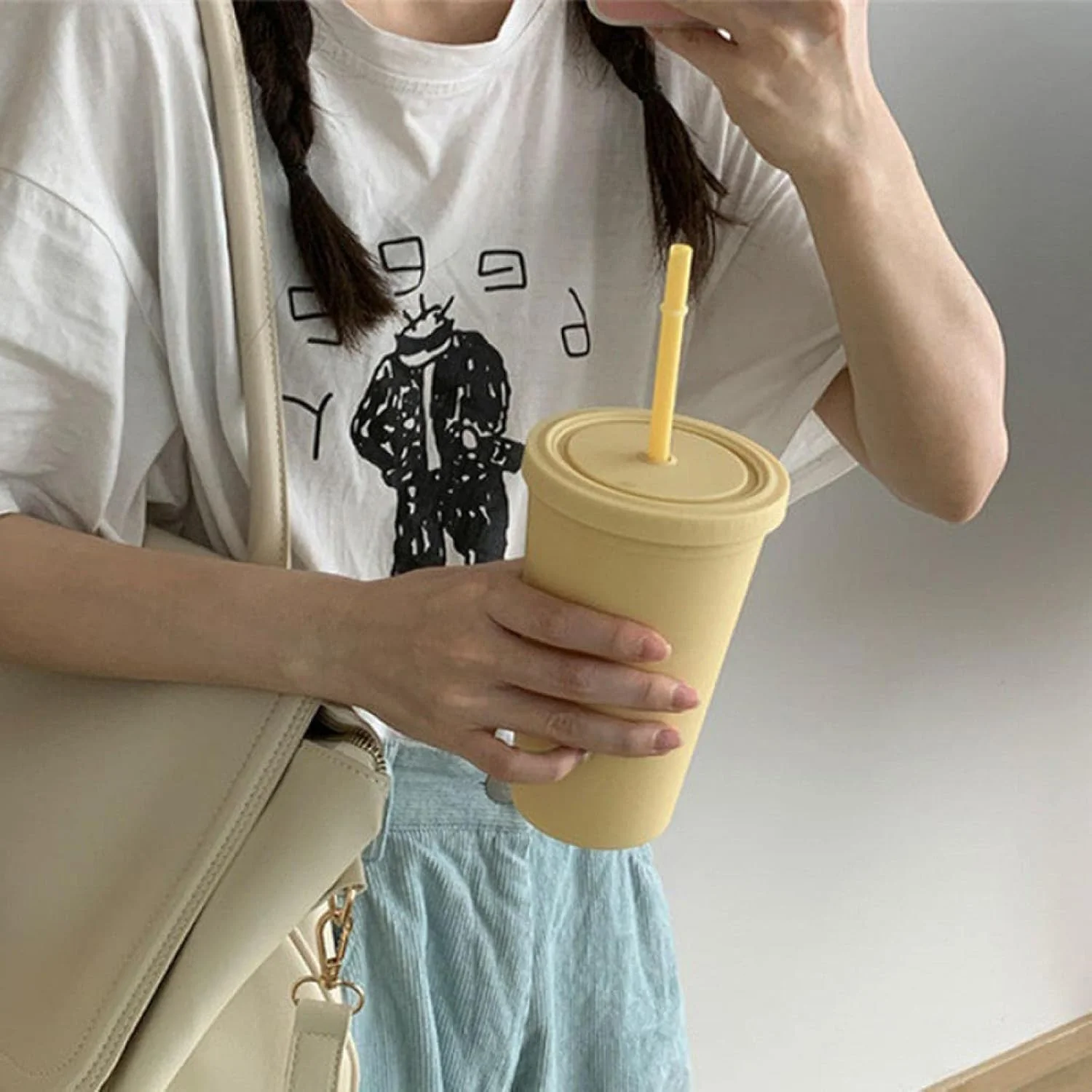

16/24oz Double Wall Plastic Straw Cup Coffee Cup Plastic Frosted Handy Water Cup Easy To Carry Straw Kettle Sports Bottle