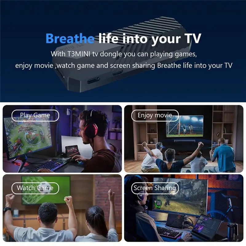 Ingenious-T3mini Smart TV Stick Android 10 Support 4K 3D HD 2.4G Wifi Smart TV Box H.265 1080P Video Media Player Set Top Box 1