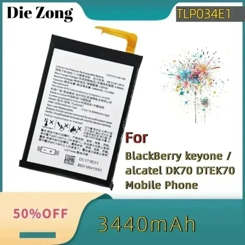 

New 3440mAh TLP034E1 Battery For BlackBerry keyone / alcatel DK70 DTEK70 Mobile Phone