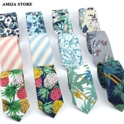 Men's Floral Neck Tie For Man Male Casual Cotton Slim Tie Skinny Gravat Wedding Accessories Hawaiian Style Party Gift Flower Tie