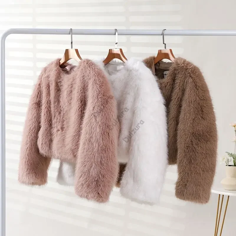 Neo Mint Girls Fluffy Cropped Short Faux Fox Fur Coat Women 2024 Winter Brand Fashion Furry Thick Warm Streetwear Eco Fur Jacket