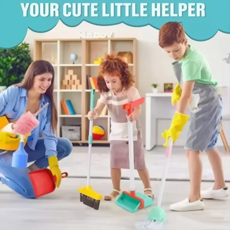 Simulated Housework Cleaning Kit Broom Mop Dustpan Wiper And Cloth Set For Household Imitation Indoor Role Operating Scene Use