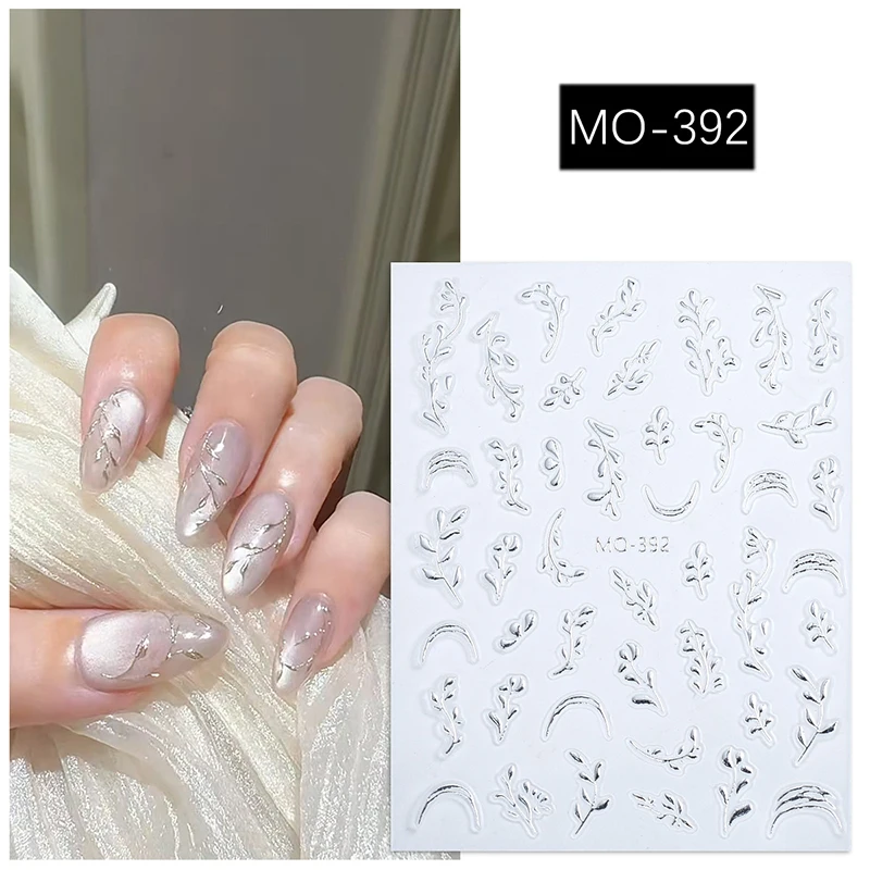 3D Gilded Leaf Nail Stickers, Transferência Slider, Nail Art Decoração, decalques para beleza, cola traseira