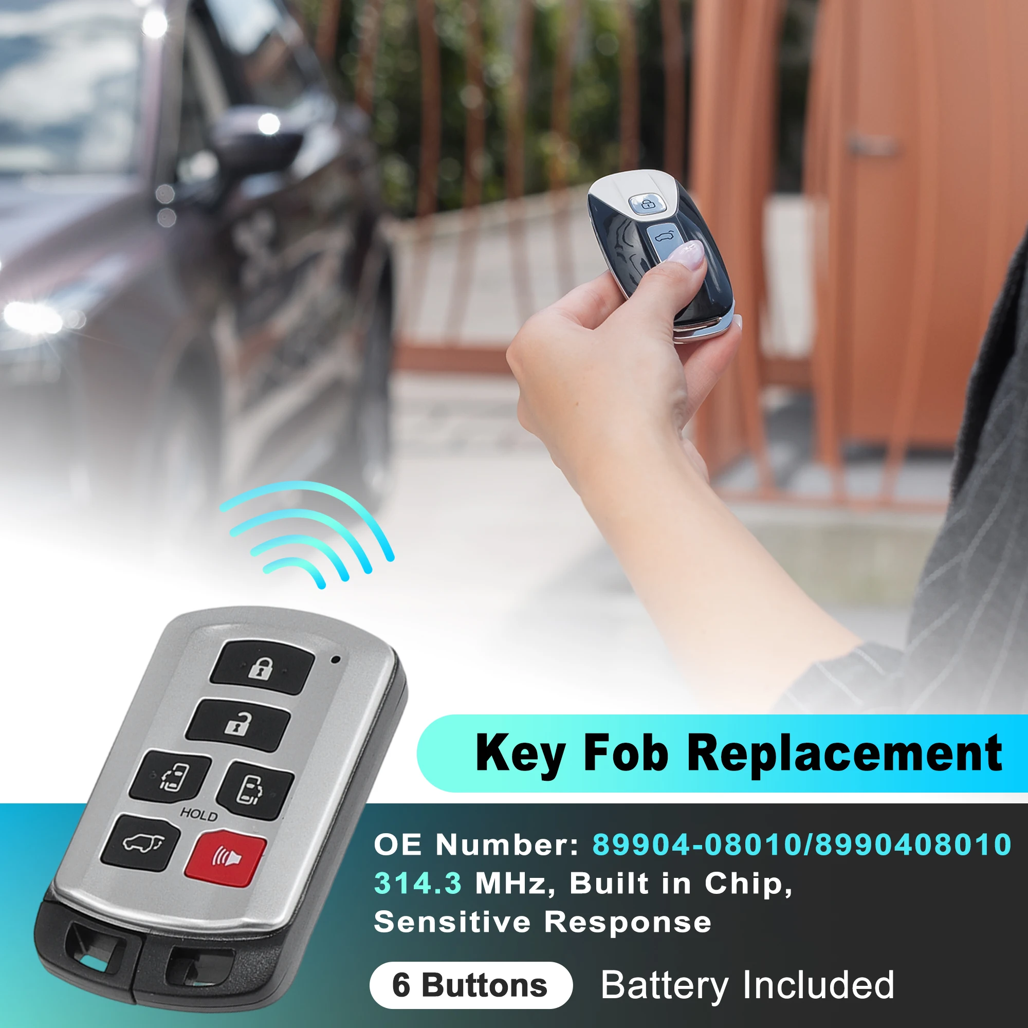 UXCELL HYQ14ADR 314.3 MHz Keyless Entry Remote Key Fob for Toyota Sienna 2011-2020