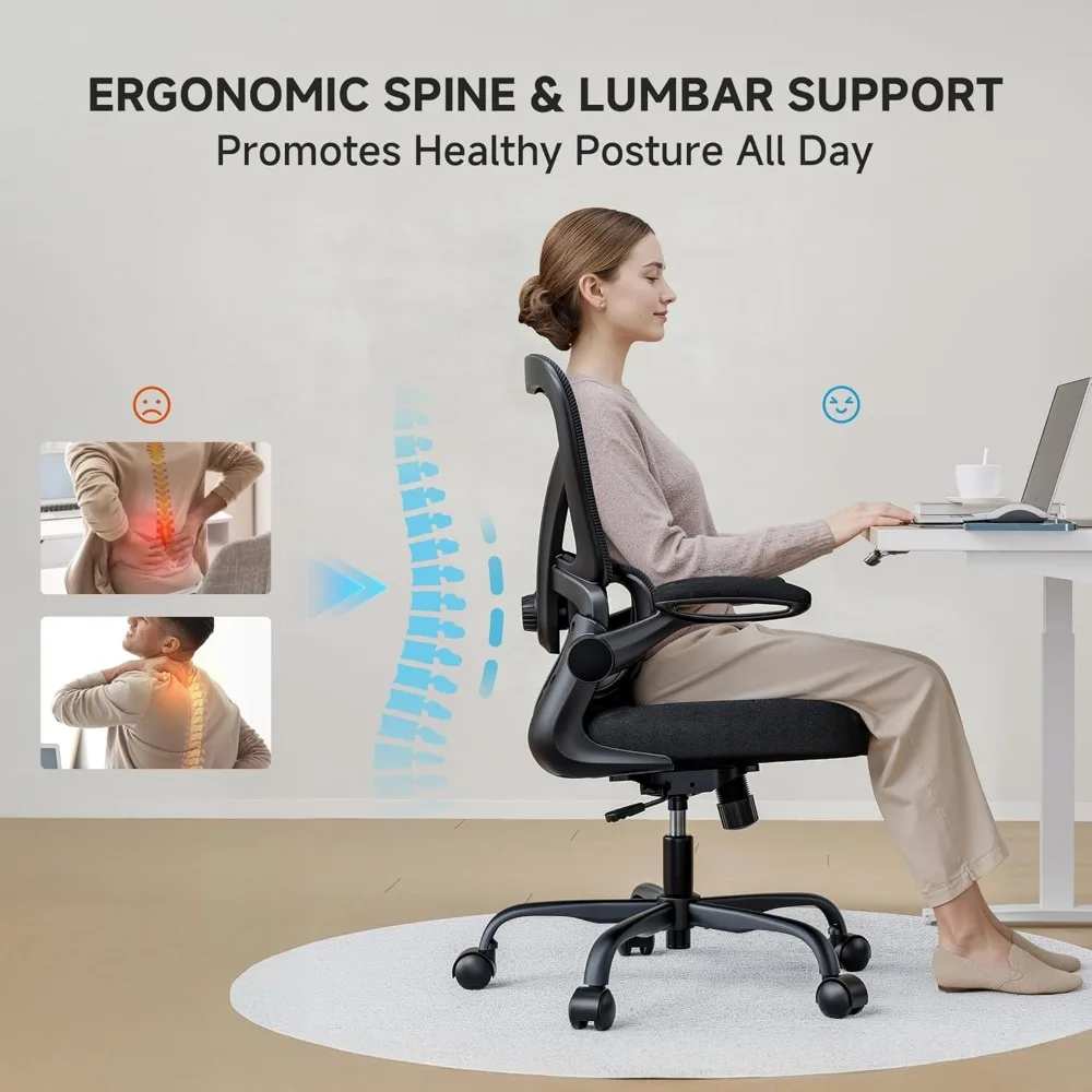 كرسي مكتب مريح مع دعم قطني قابل للتعديل، كرسي مكتب شبكي متوسط الظهر 330 رطل مع مسند ذراع قابل للتعديل لساعة طويلة #5