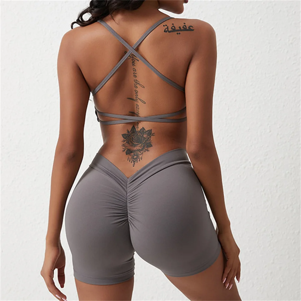 1/2Pcs Sports Set Women Quick-Drying Yoga Suit V Back Scrunch Flared Pants Gym Set Women Tracksuit Running Workout Yoga Clothing