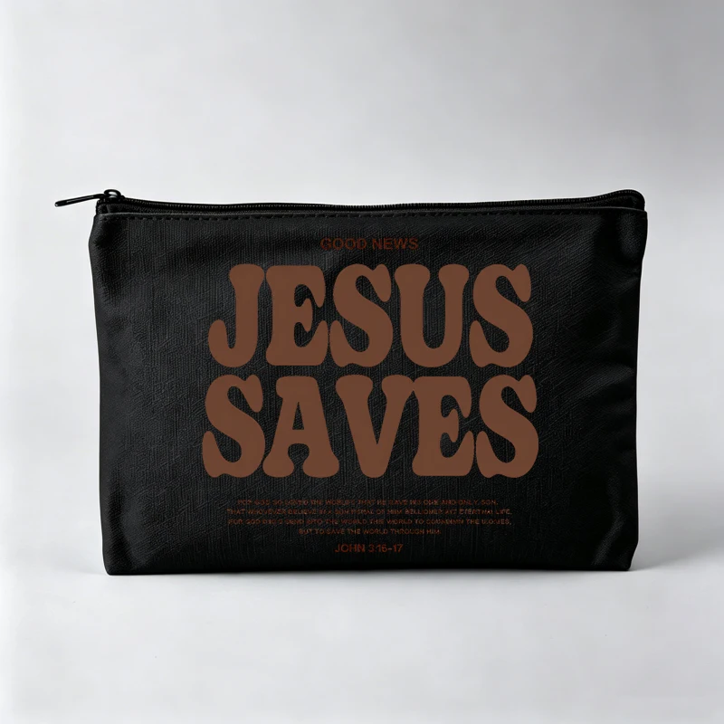 Women's Typography Print Makeup Bag, Slogan Style Cosmetic Pouch for Daily Use
