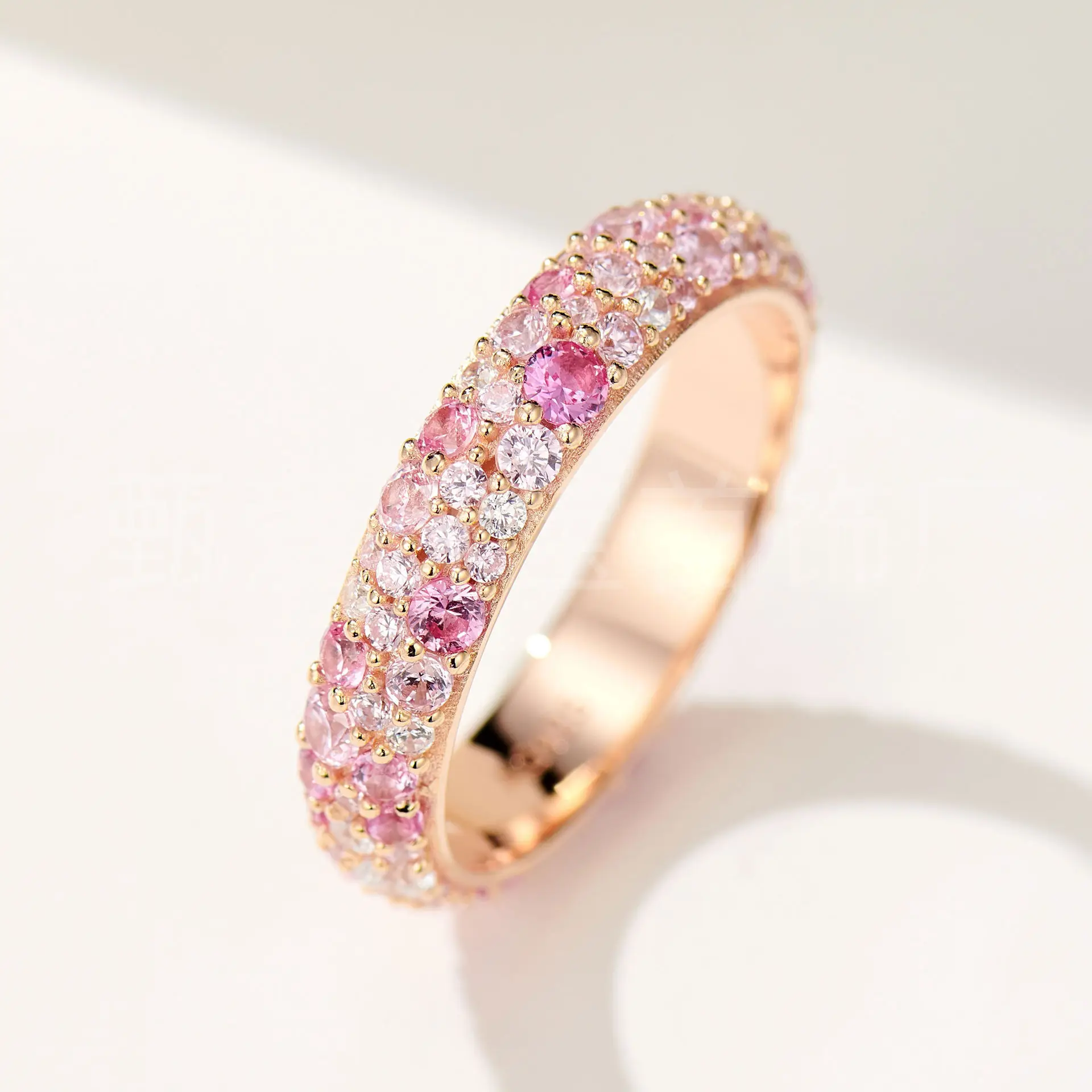 Sweet Candy Color Ring 925 Silver Full Of Pink Diamonds Gradual Change Ring Women's Niche Daily Commuter Accessories Wholesale
