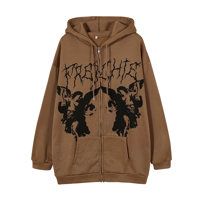 Sweat-shirt à capuche ample pour femmes, Street Sle Spor, fermeture éclair, Cardigan ouvert, tendance, en coton, Long, coupe droite