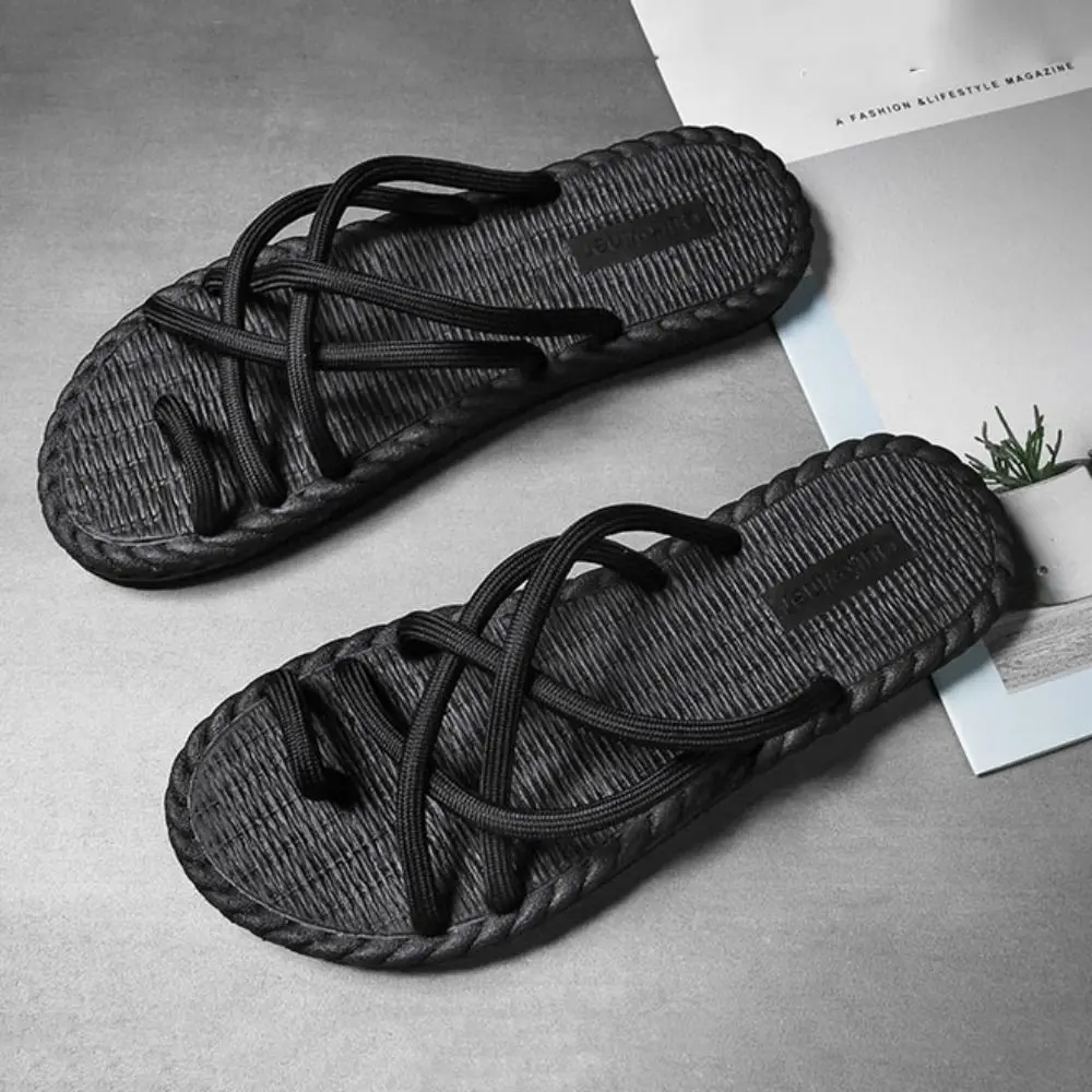 All Match EVA Outer Wear Shoes Personality Anti Slip Braided Rope Flats Slippers Footwear Soft Home Slides Sandals Bathroom