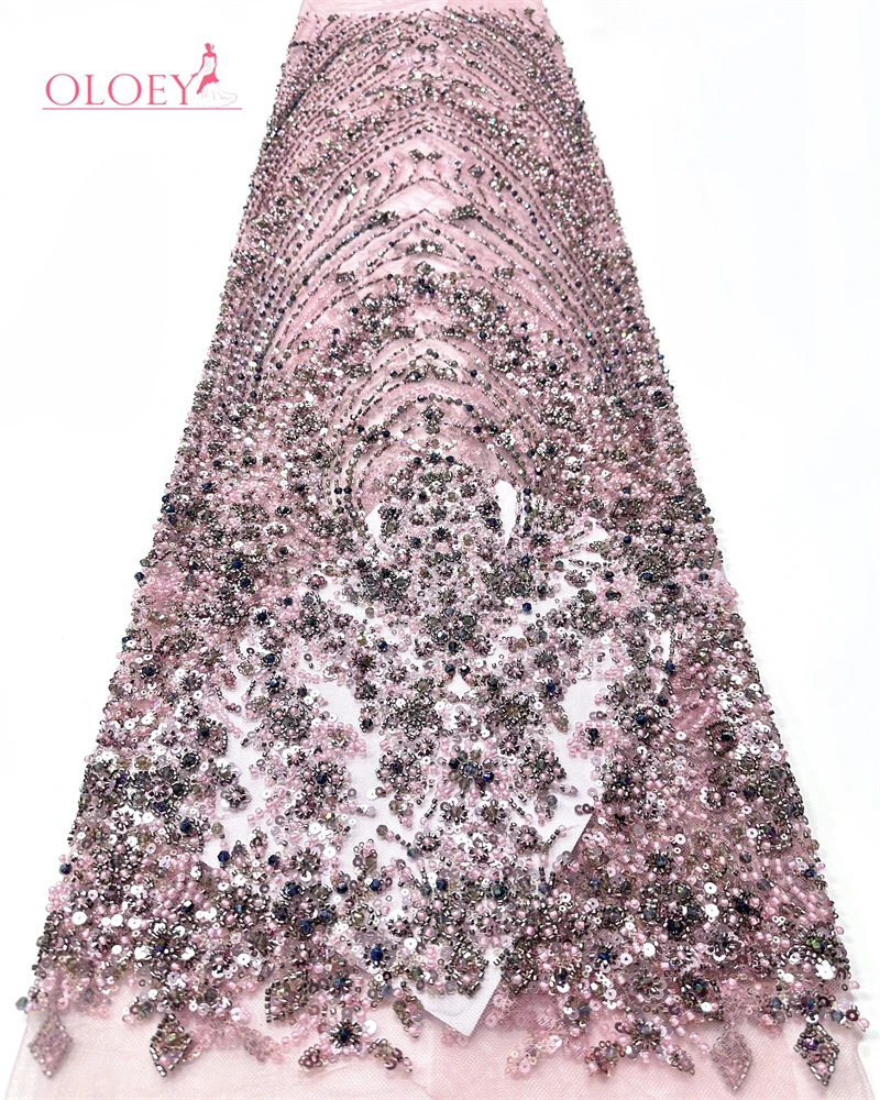 OLOEY Luxury African Heavy Beaded Lace Fabric 2026 French Sequin Lace Fabric Suitable for Parties and Custom Wedding Dresses