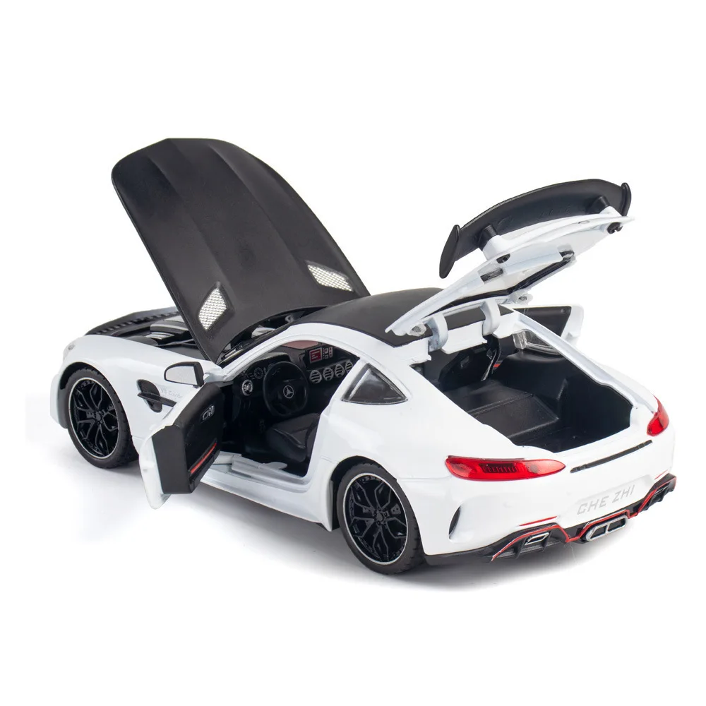 1:24 Mercedes-Benz AMG GTR Sports Alloy Car Model Metal Children Diecast Toy Car Simulation Sound & Light Gift For Boy A82