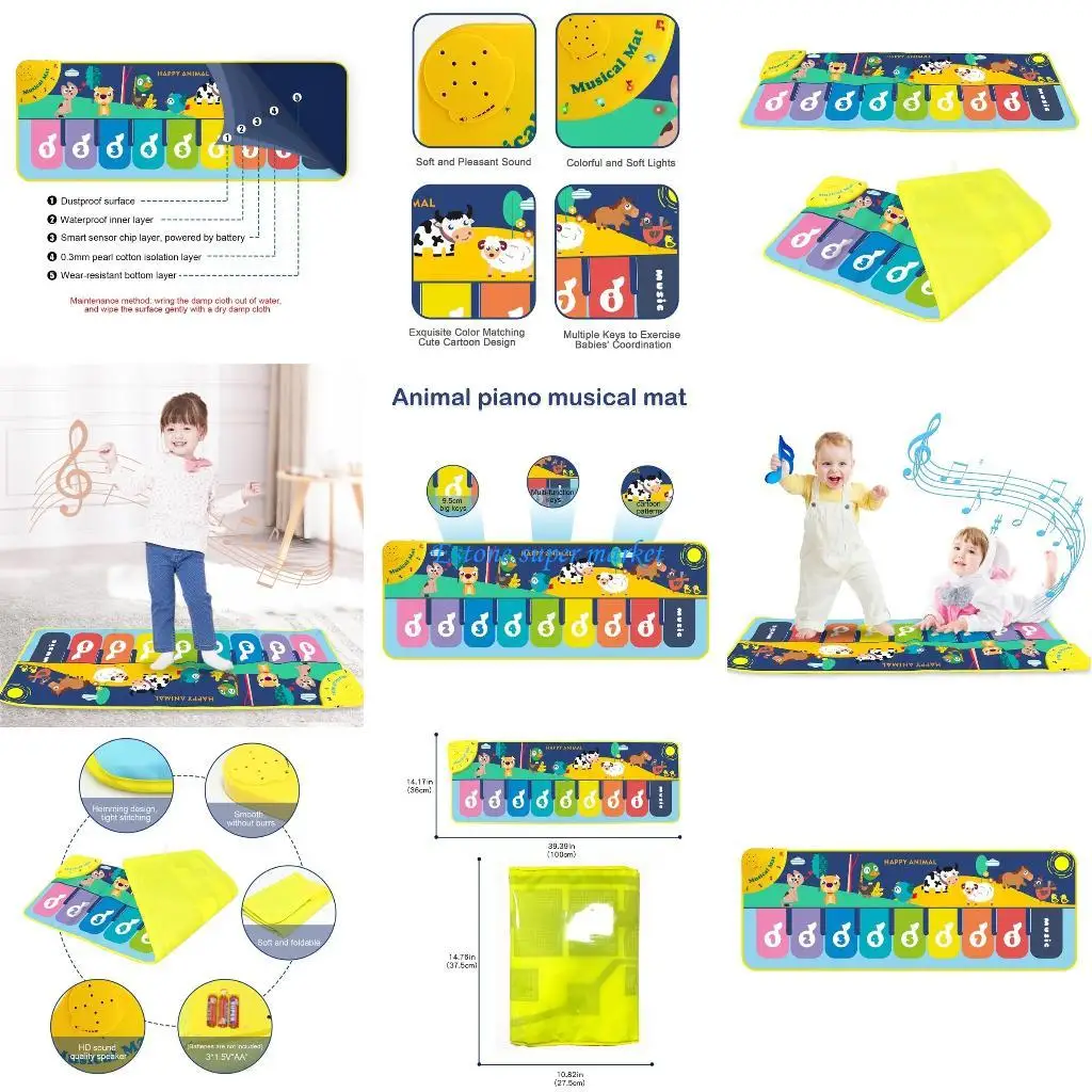 090B Simulação infantil para brinquedos brincar Tapete piano portátil multifuncional poliéster