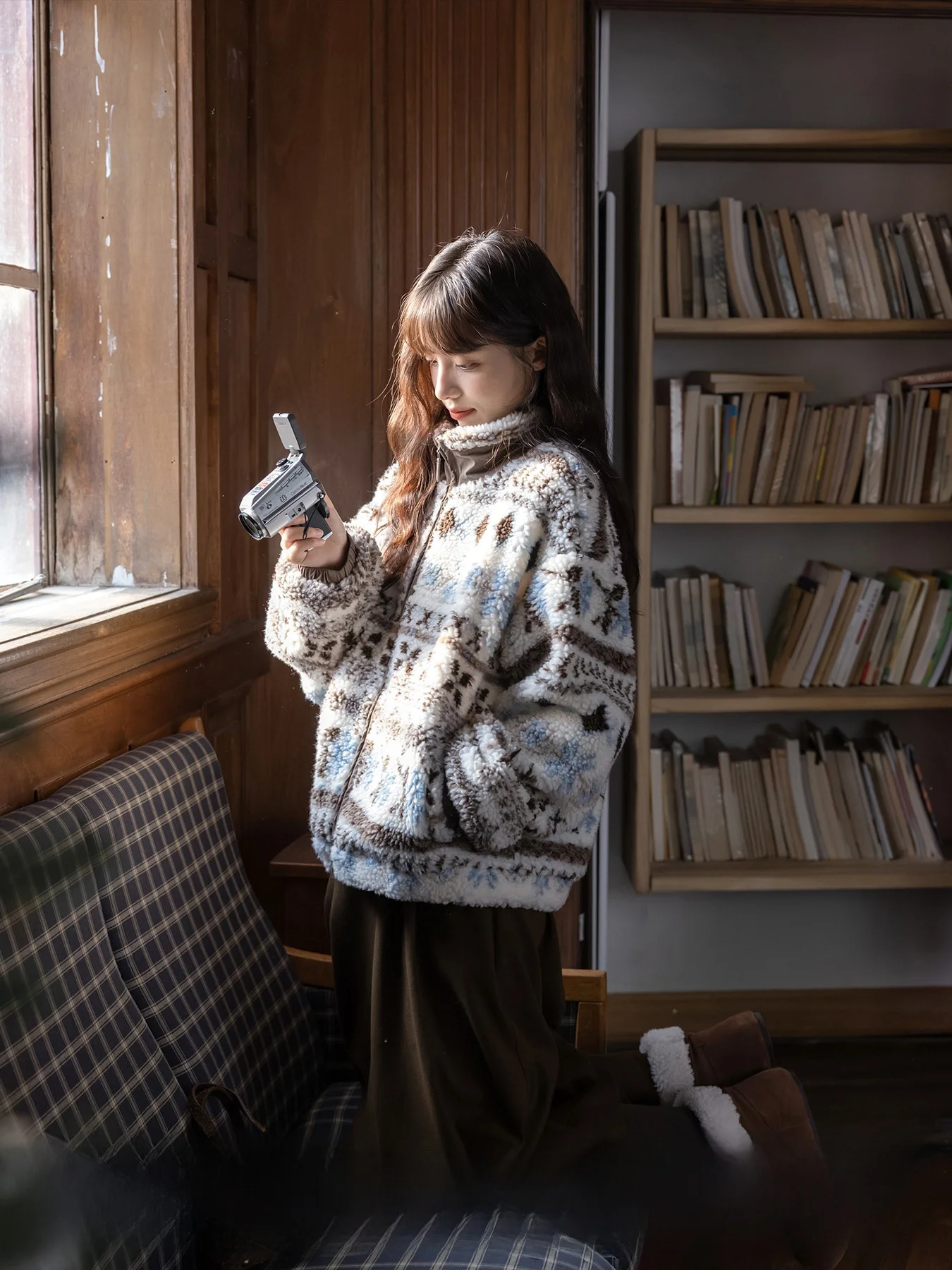 

Thiened Faux Lamb Fur Jaet Women's Winter Coat with Fce Inner Small Size Commuter Sle Loose Fit Long Sve Zipper