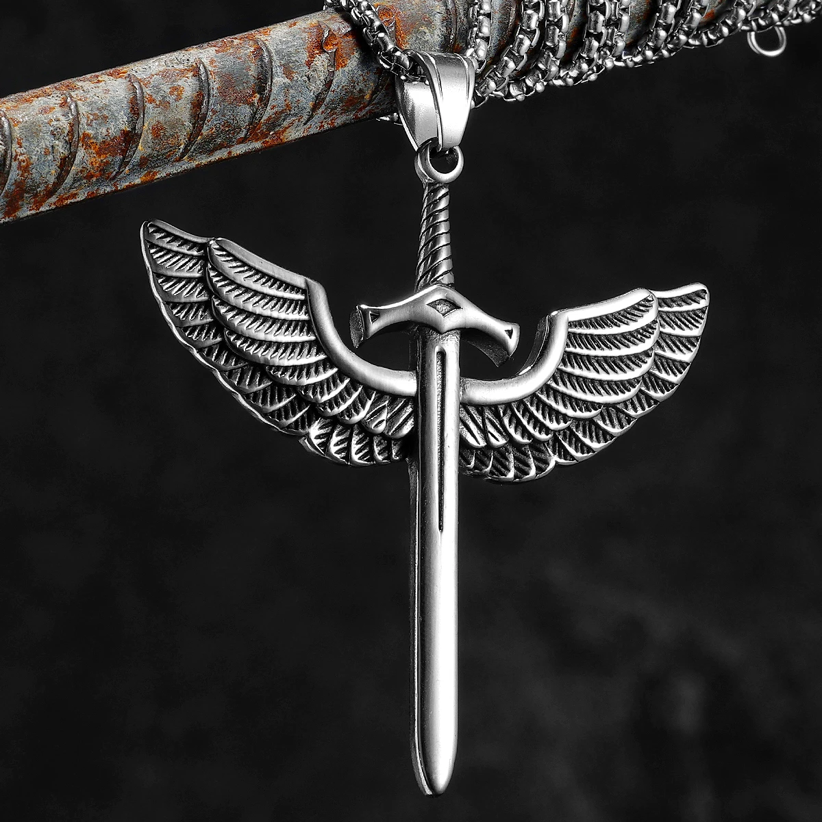 Wings Sword of Judgment Men Necklaces Stainless Steel Pendant Chain Women Punk Fashion Jewelry Accessories Gifts Wholesale