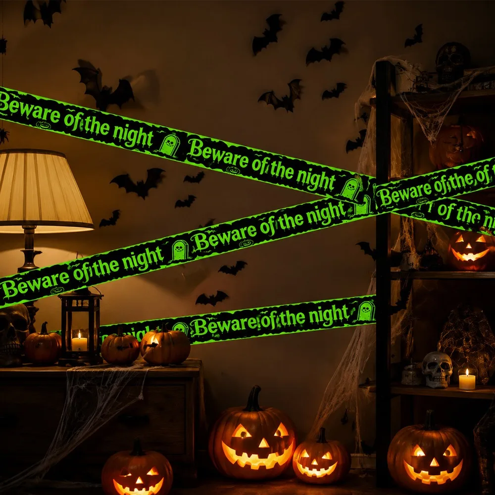 Fluorescence Halloween Warning Tape Sticker DIY Black Halloween Isolation Belt Sign Plastic Halloween-themed Stickers Hallway