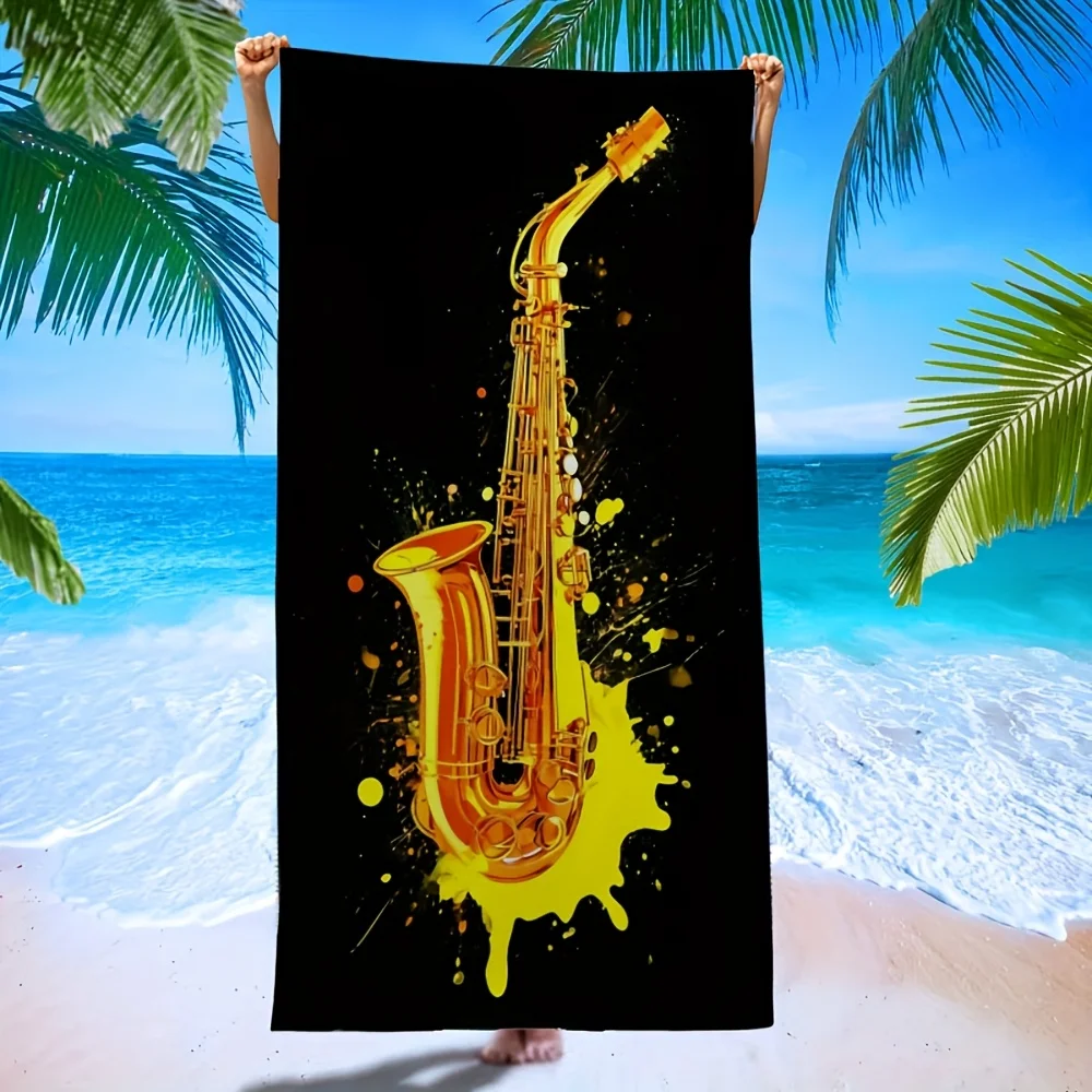 Abstract Saxophone Beach Towel Patterned Sunscreen And Windproof Suitable For Swimming Pool Camping Travel Blanket