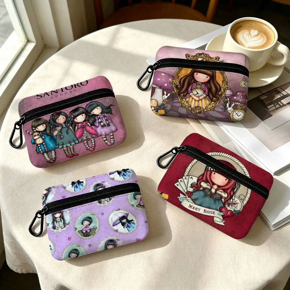 Cute Gorjusses Cartoon S-Santoro  Lightweight Oxford Fabric Coin Purse Carabiner Hook Design Mini Card Key Organizer Bag