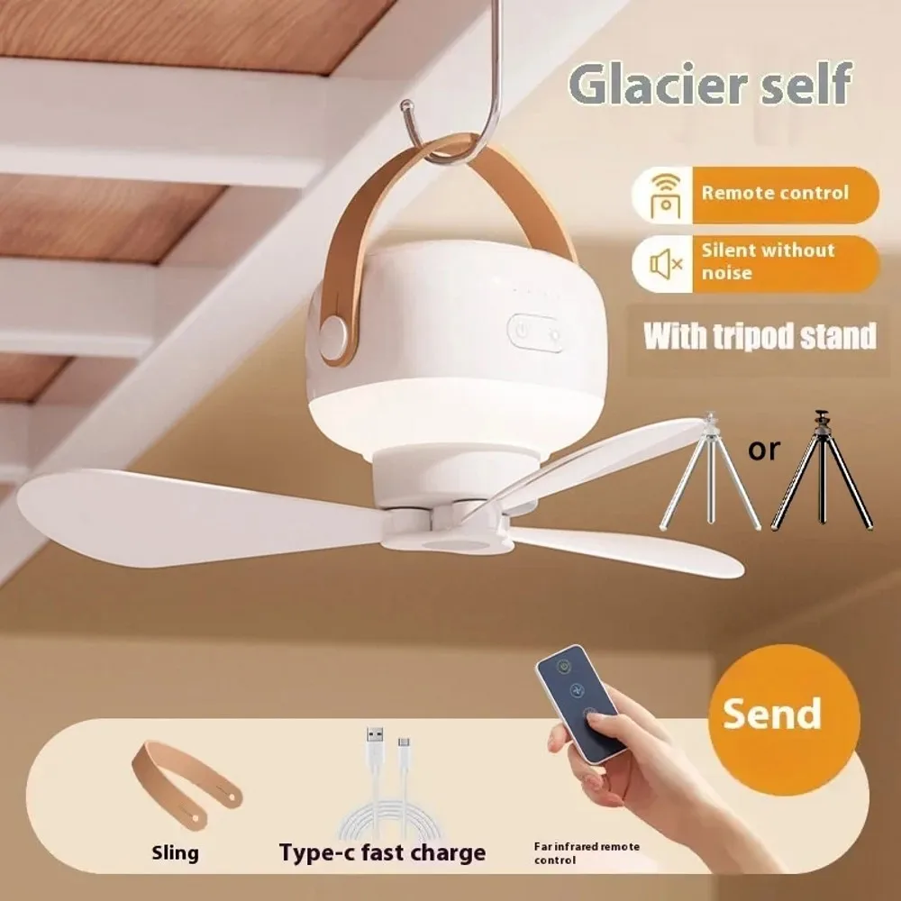 2in1 Ceiling Fans Rechargeable LED Electric Fan Night Lamp Home Outdoor Camping Tent Hanging With Remote Control Wireless Fan
