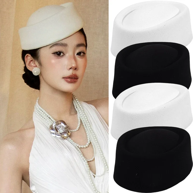 French Hepburn Style Wool Hat Women High End Flight Attendant Beret Fashion Retro Top Medicine Box Hats Female Autumn Winter New