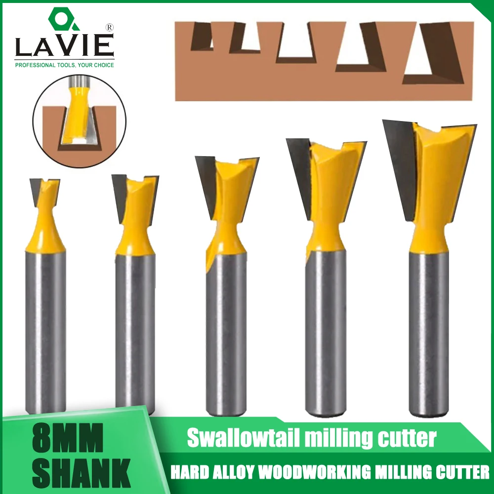 LAVIE 1PS 8mm Shank Dovetail Joint Router Bits Set 14 Degree Woodworking Engraving Bit Milling Cutter for Wood Woodworking Tools