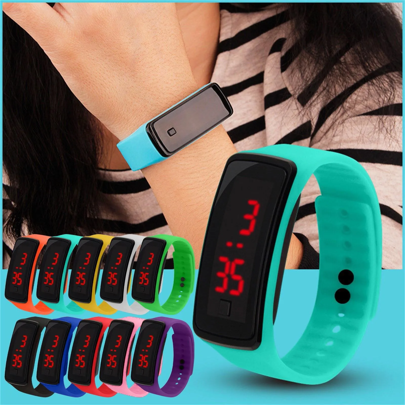 Children'S Electronic Sports Bracelet Led Electronic Watch Sports Timing Daily Wear Watch Fitness Record Outdoor Running Campus
