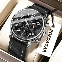 POEDAGAR, reloj militar deportivo de lujo para hombre, cronógrafo luminoso resistente al agua, reloj de pulsera de cuero de nailon con fecha para hombre, relojes de cuarzo para hombre