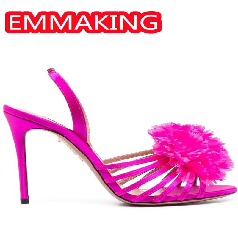 Carnation الأزهار عالية الكعب الصيف النساء الصنادل 2024 ارتفع الأحمر العصابات الضيقة جولة تو المصارع موضة المدرج أحذية السيدات 44