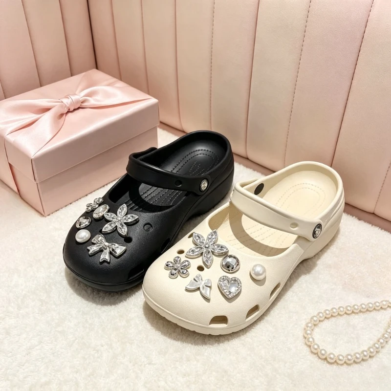 12Pcs Silver Crystal Pearl Heart Flower Shoe Charms Set Removable DIY Decor Accessories for Clogs