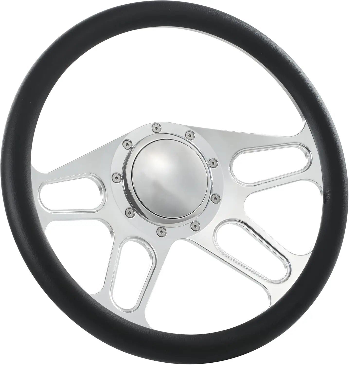 

14-дюймовый руль Billet с 4 выемками, полупокрытый, с выемкой 2 дюйма и кнопкой звукового сигнала для Chevy, Ford, GM (черный)