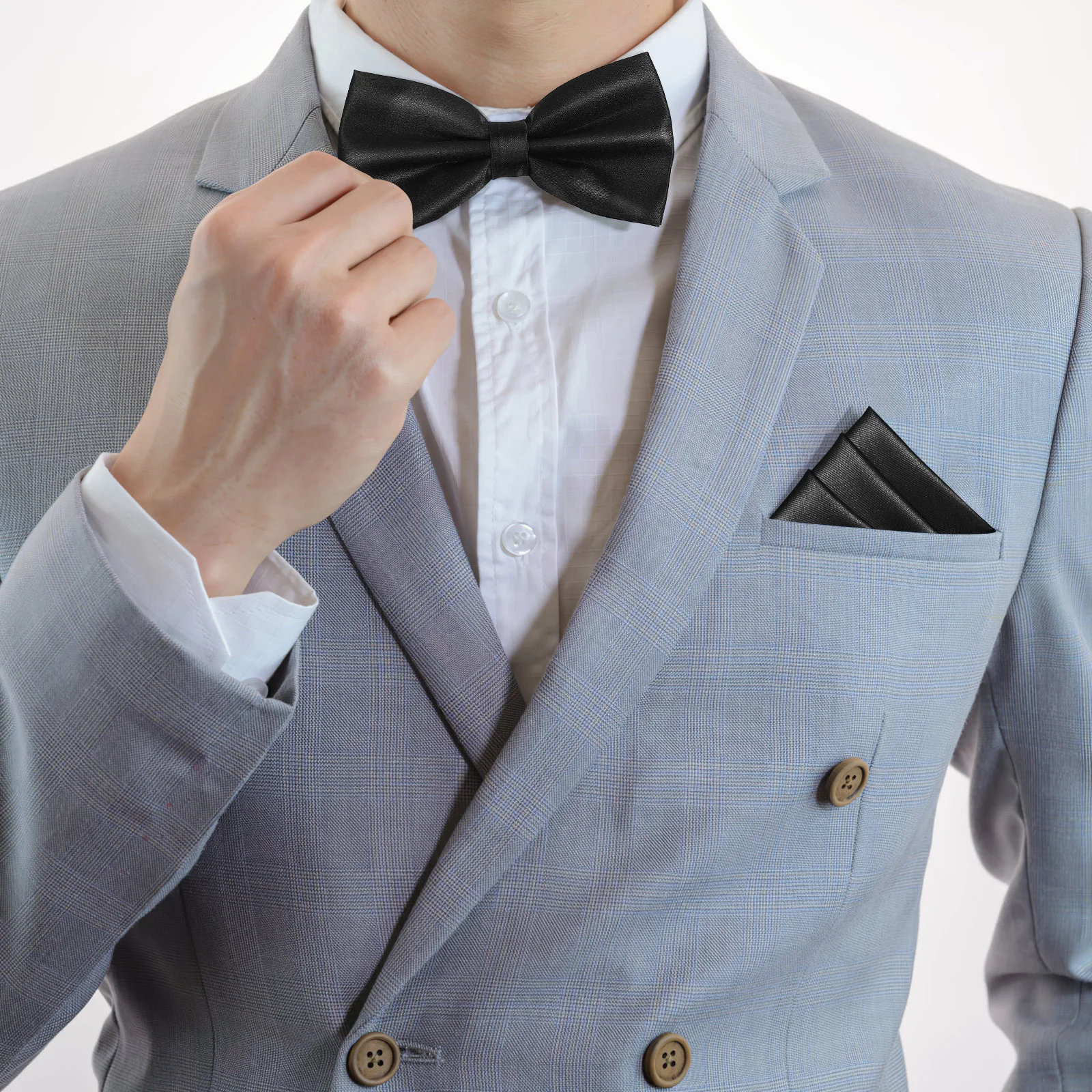 3Pcs Men's Cummerbund Bow Tie Pocket Handkerchief Set Adjustable Smooth Polyester Suit Accessory Prom Wedding Formal Party