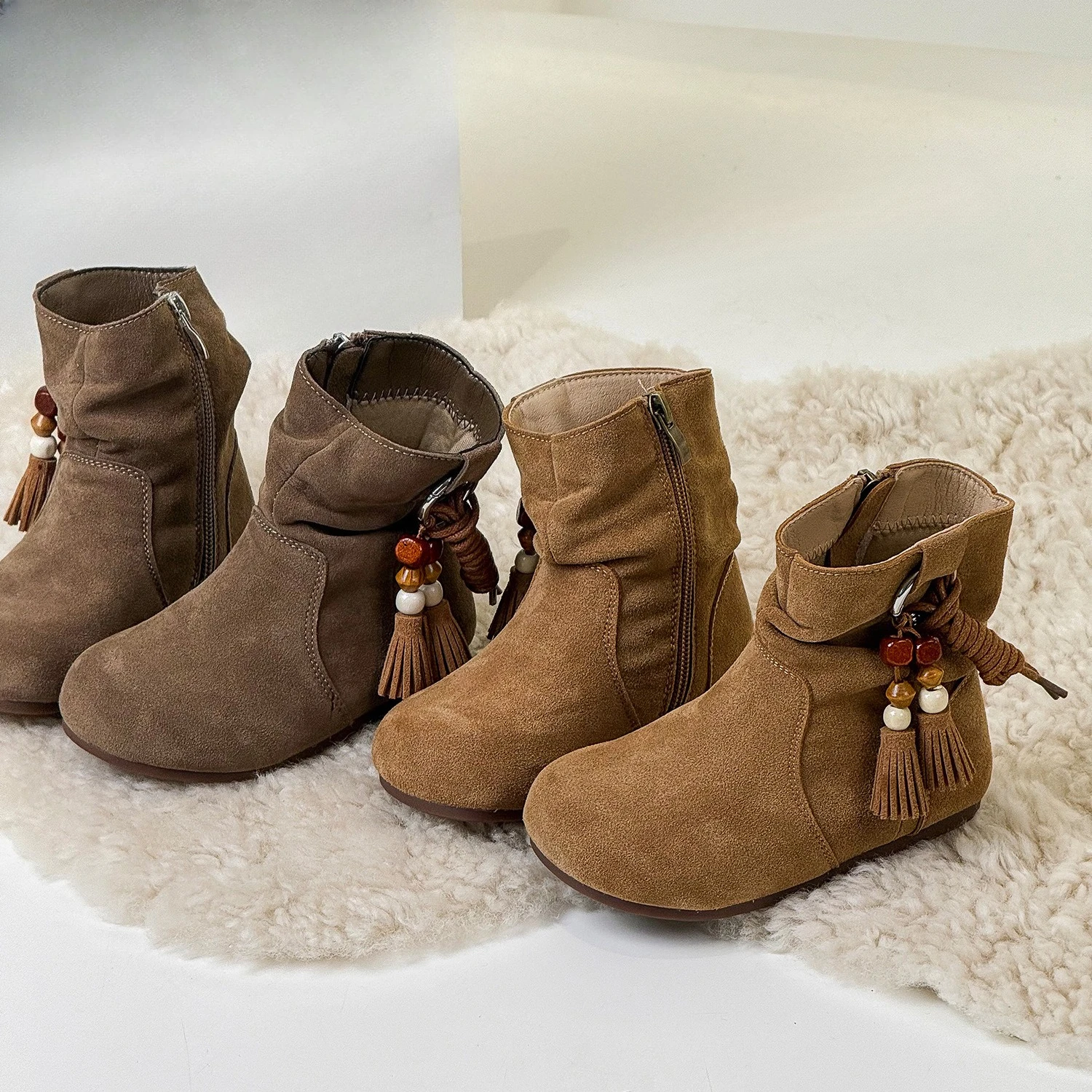 

Осенне-зимние новые детские модные ботинки для девочек в стиле ретро с кисточками и круглым носком, модные короткие сапоги принцессы для малышей